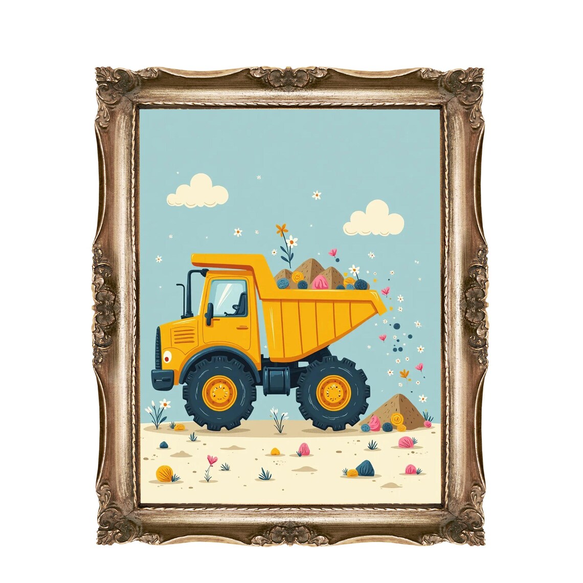 Dump Truck Kids Room Decor Nursery Wall Art Construction Vehicle Boy Playroom