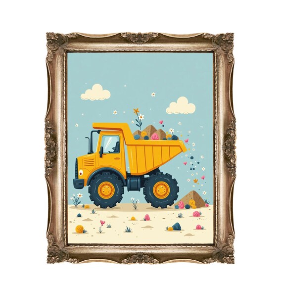 Dump Truck Kids Room Decor Nursery Wall Art Construction Vehicle Boy Playroom