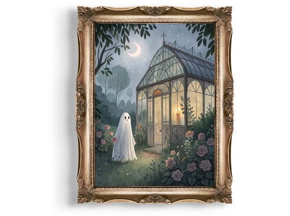 In Garden Wall Art Spooky Season Print Greenhouse Halloween Cute Home Decor