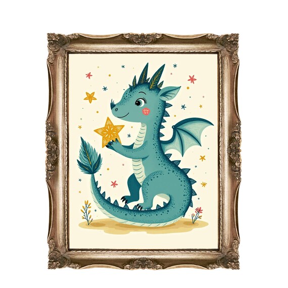 Dragon Wall Art For Kids Or Nurseries Cute Room Decor Nursery Baby Print