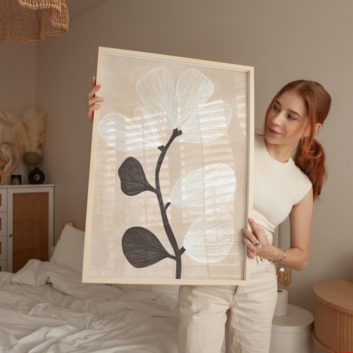 Minimalist Botanical Line Drawing Art Print, Neutral