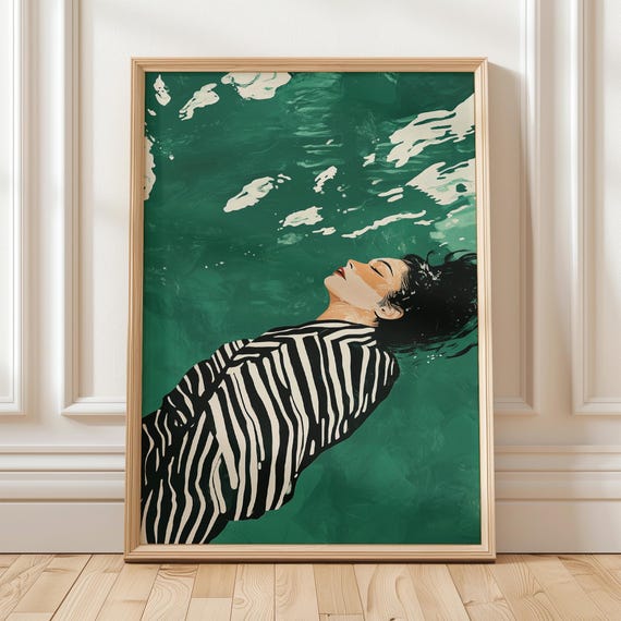Emerald Green Abstract Woman, Minimalist Art Print