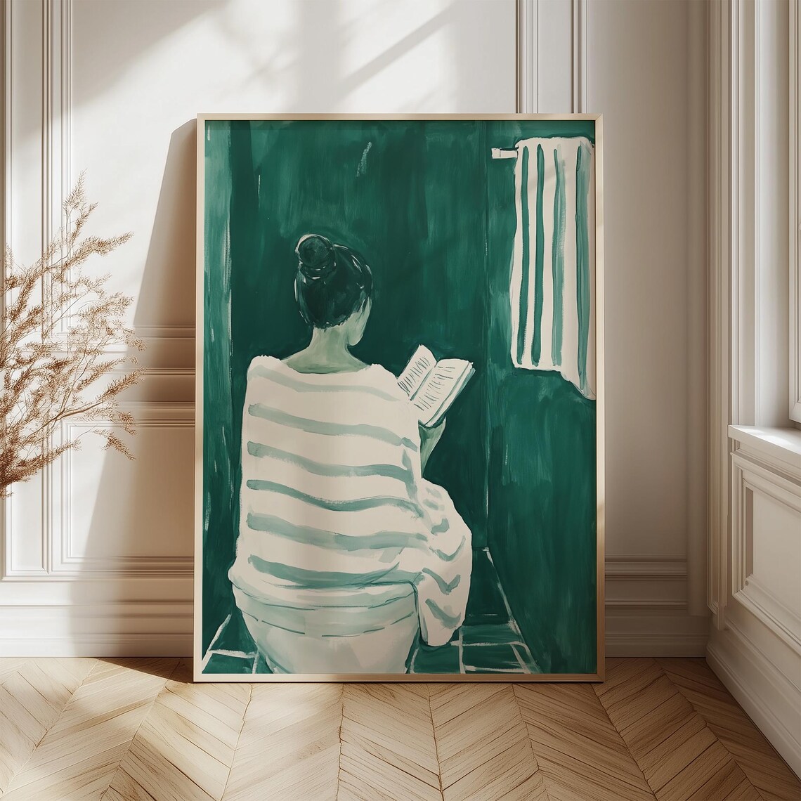 Back View Woman Reading, Minimalist Bathroom Decor - Image 3