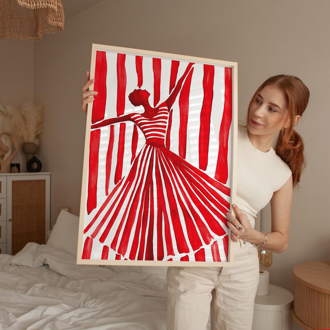 Red Striped Dancer Art Print Minimalist Wall Decor Bold Abstract Woman Artwork Modern Contemporary Poster Instant - Image 5