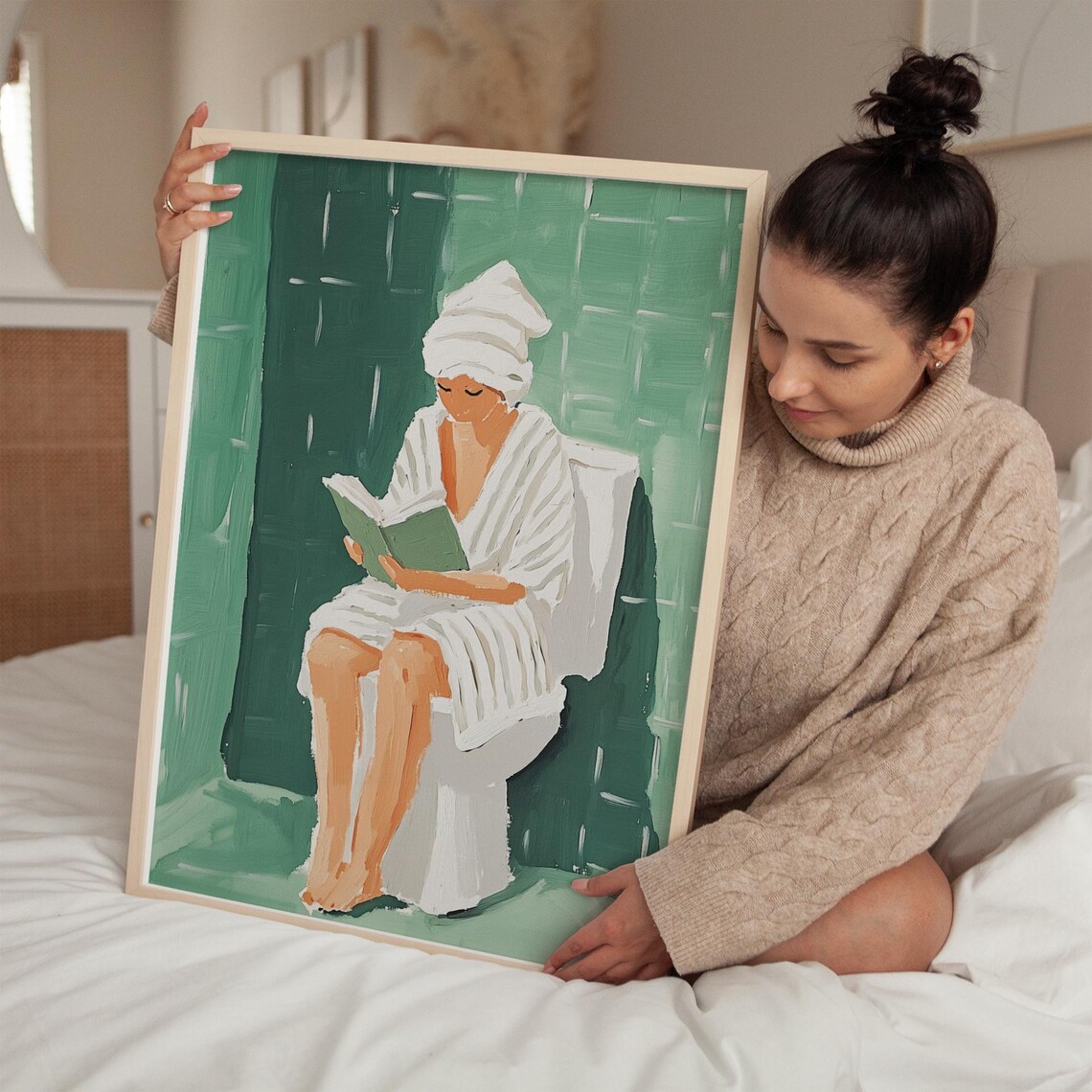 Modern Minimalist Woman Reading Bathroom Decor - Image 3