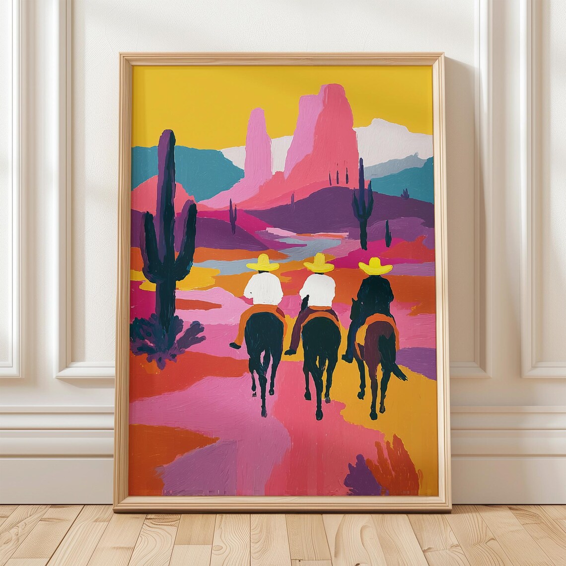 Colorful Cowboy Art Print, Western Desert Landscape