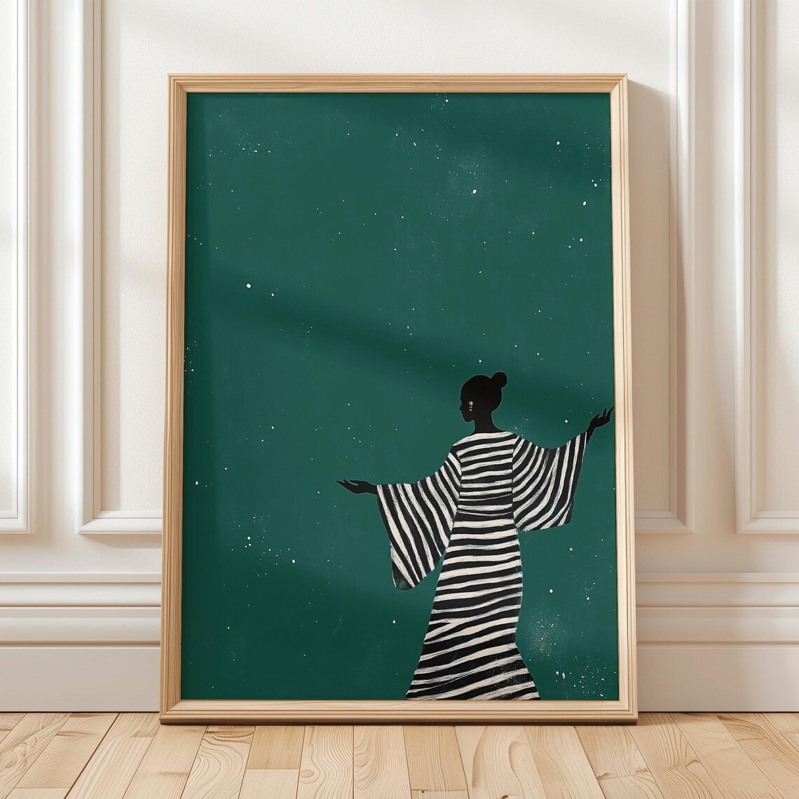 Elegant Woman In Striped Dress, Minimalist Art Print
