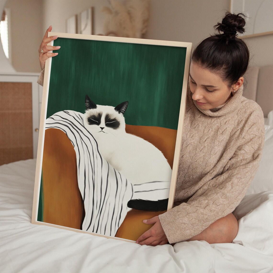 Relaxing Cat, Minimalist Modern Illustration