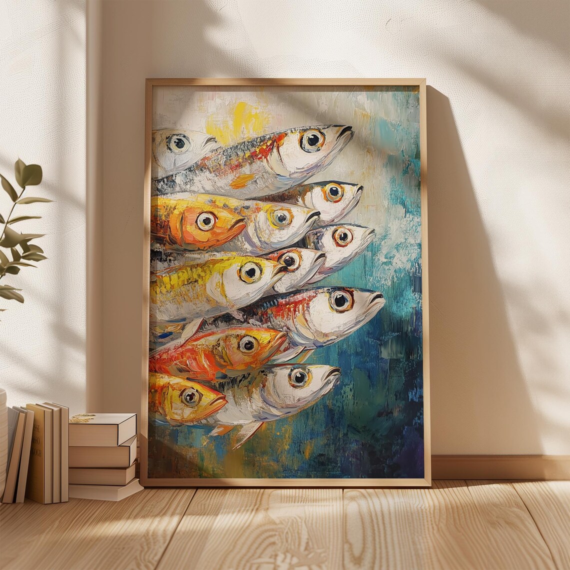 Sardine Oil Painting Print, Abstract Coastal Art - Image 2