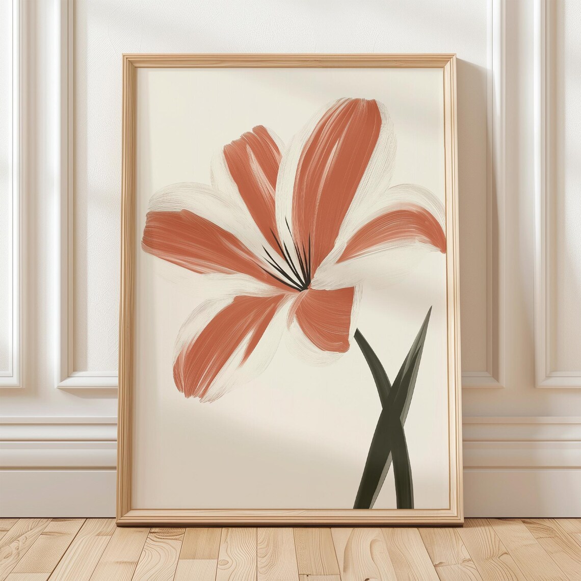 Red Lily Botanical Floral Art Print, Minimal Decor