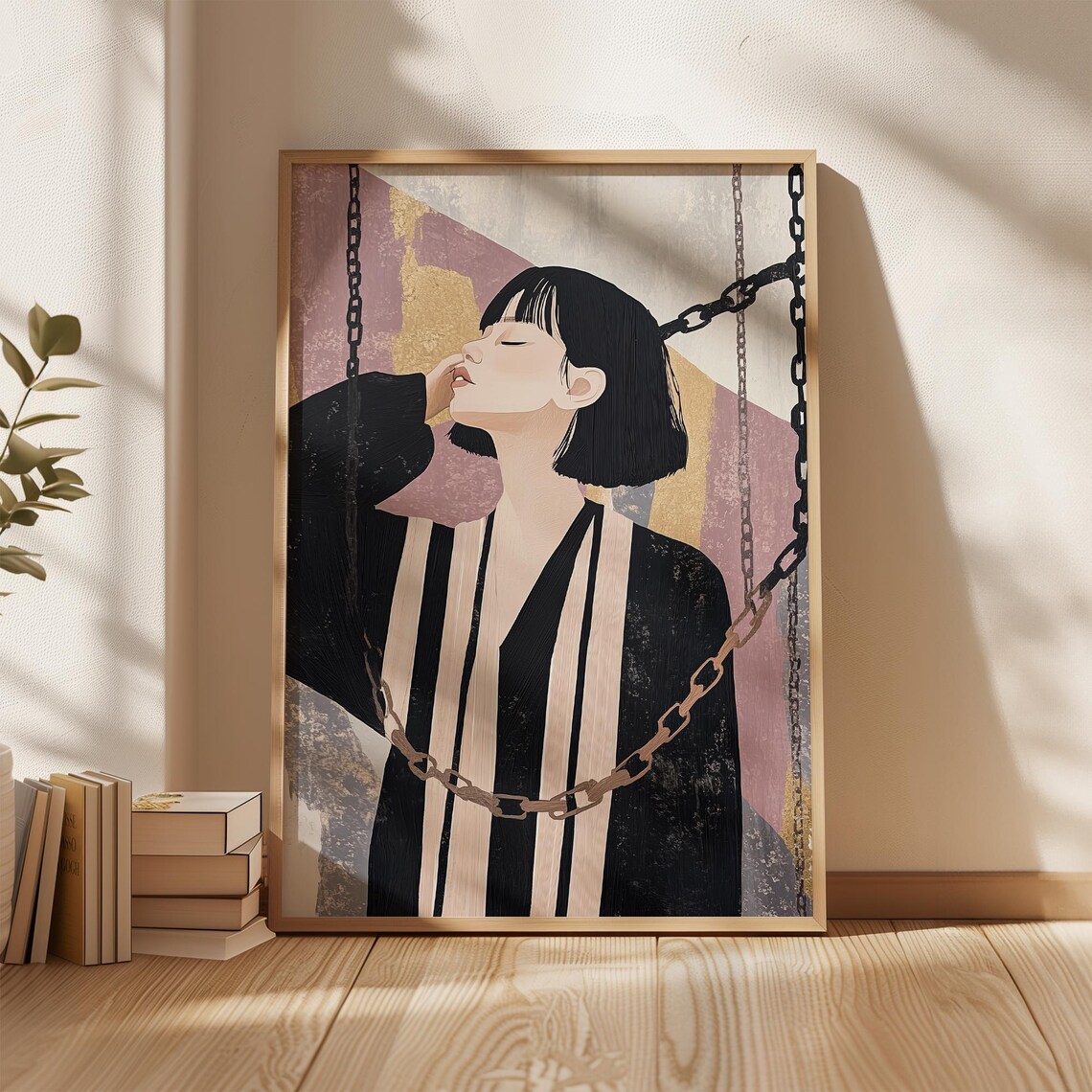 Modern Woman Portrait With Chains Geometric Accents Wall Poster - Image 2