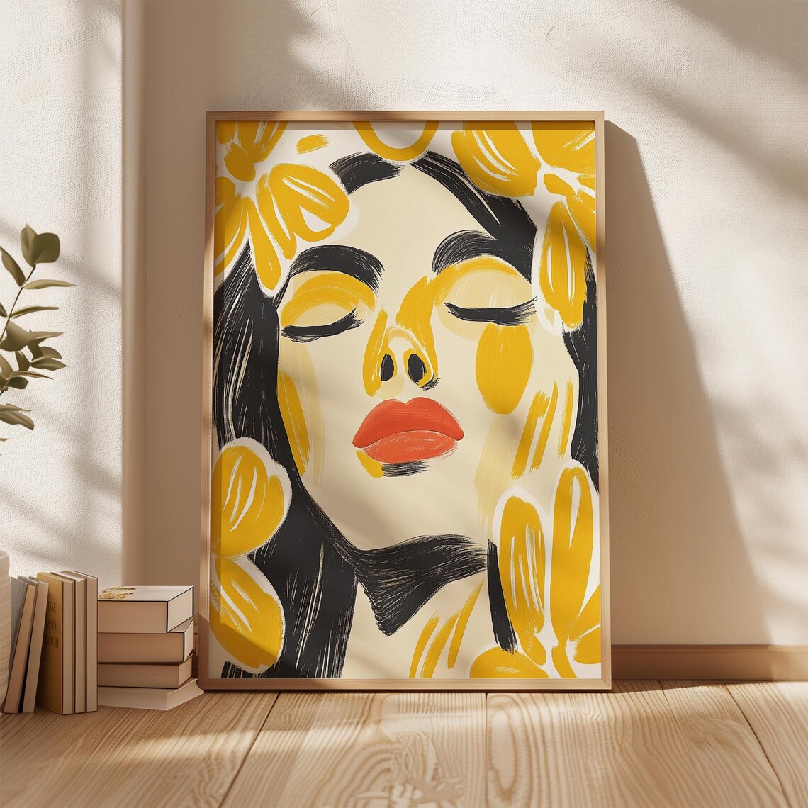 Abstract Floral Woman Art Print, Modern Portrait