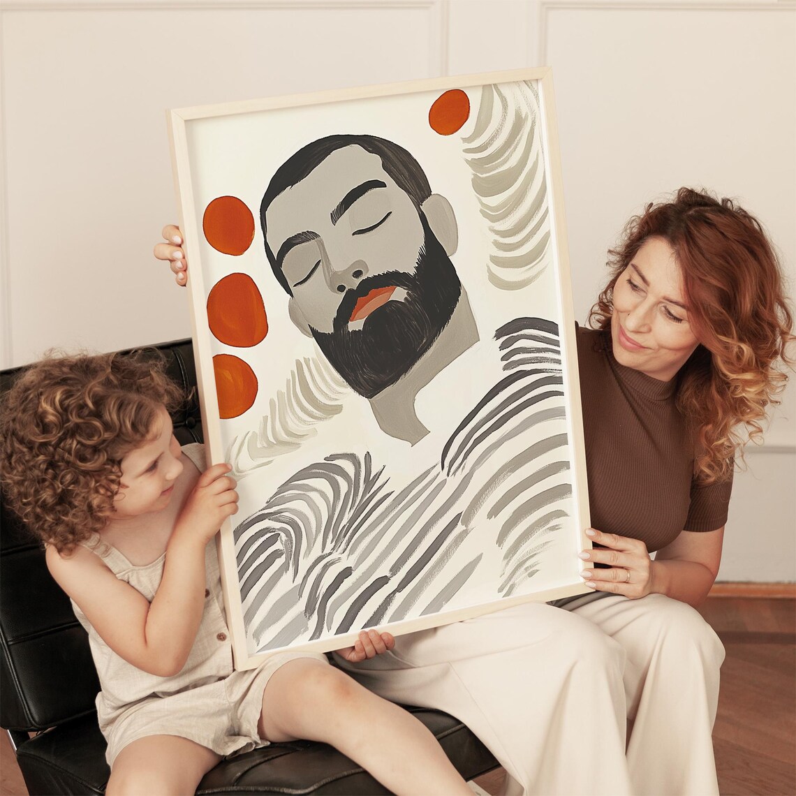 Bearded Man Abstract Portrait, Minimalist Decor - Image 4