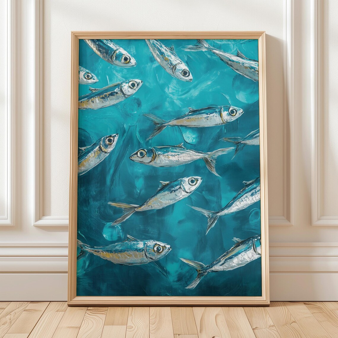 Silver Sardines Minimalist Art Print, Coastal Decor