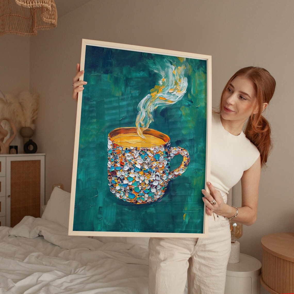 Steaming Coffee Mug, Gemstone Texture Abstract Print