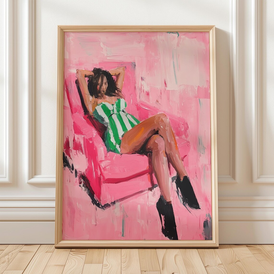 Relaxed Woman In Green Dress, Abstract Art Print