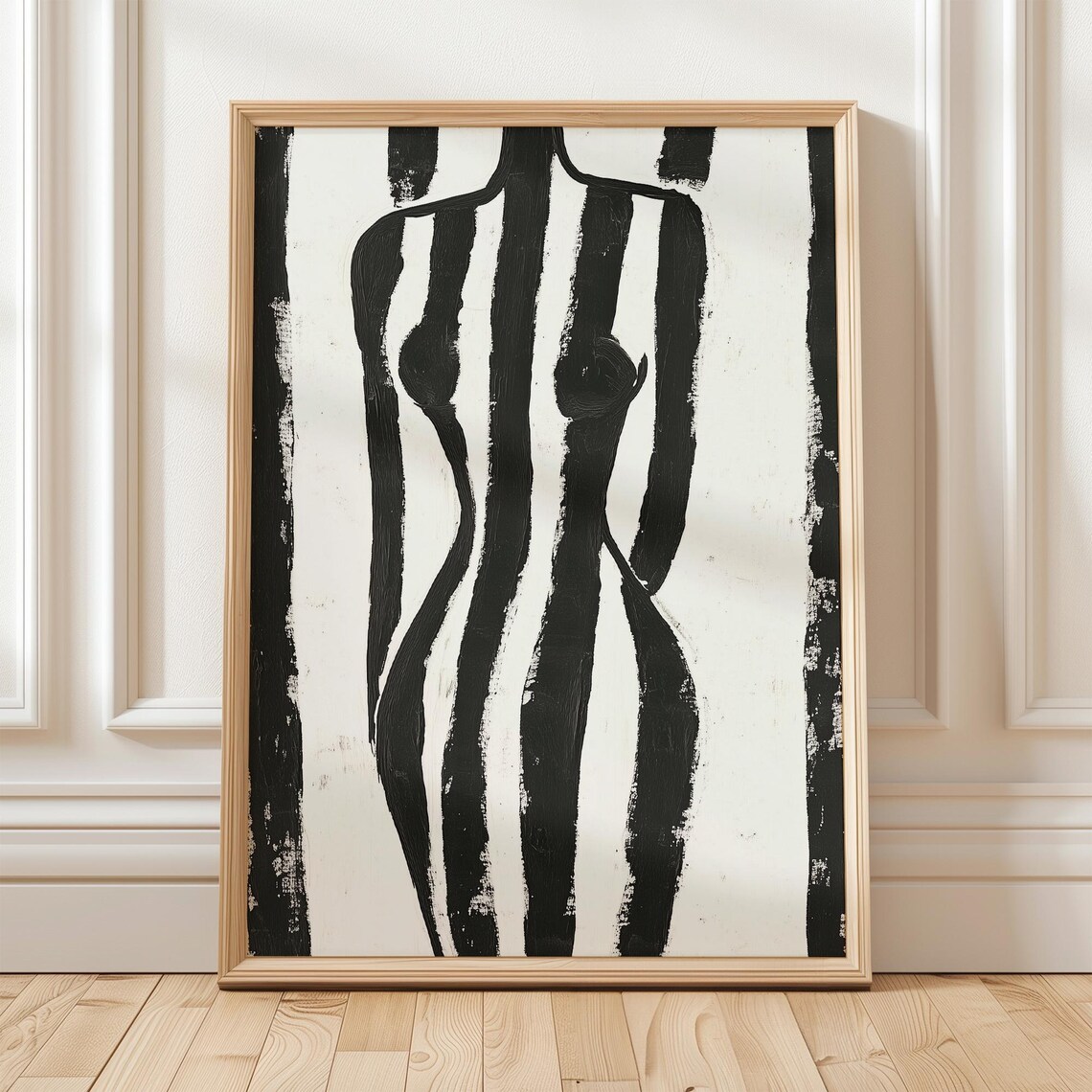 Abstract Female Torso in Black White Vertical Stripes Poster