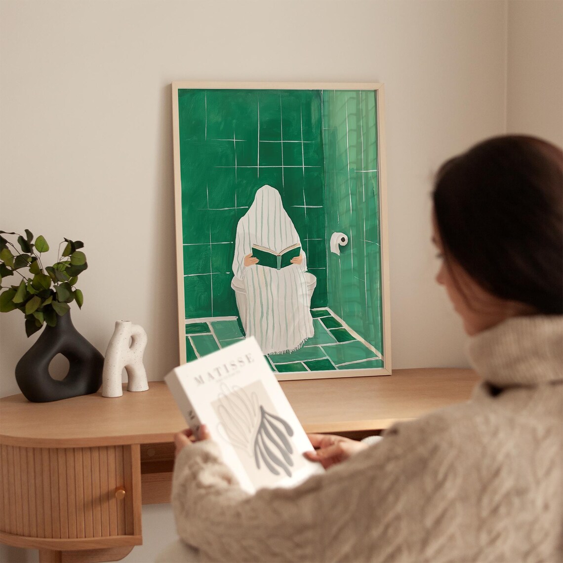 Quirky Minimalist Reading Art Print, Bathroom Decor - Image 4