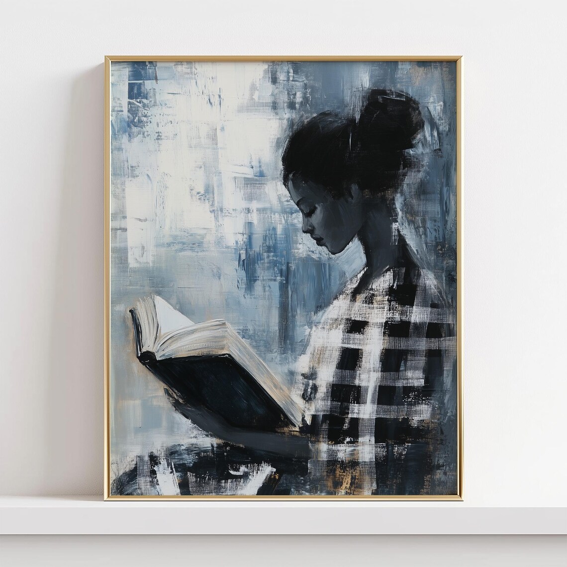 Abstract Portrait of a Woman Reading, Modern Figurative Artwork - Image 4