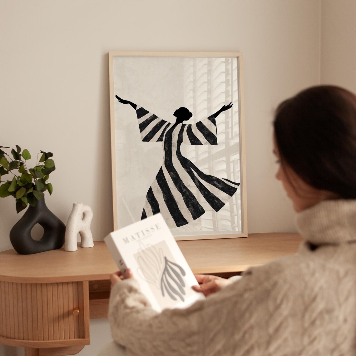Abstract Dancer In Striped Dress, Minimalist Dance Art - Image 5