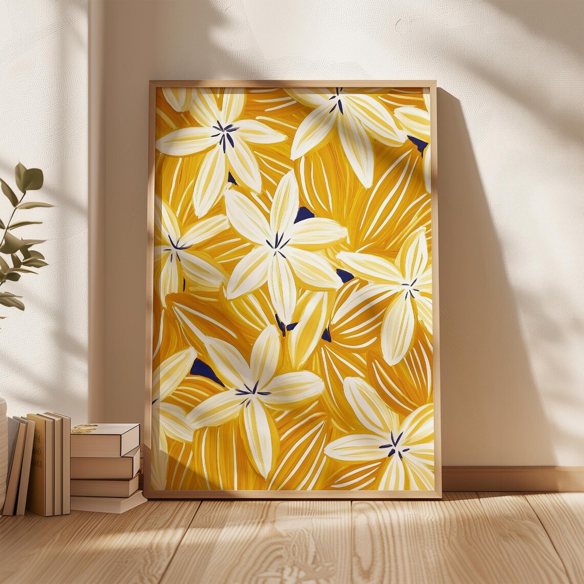 Yellow Floral Art Print, Modern Abstract Boho Decor