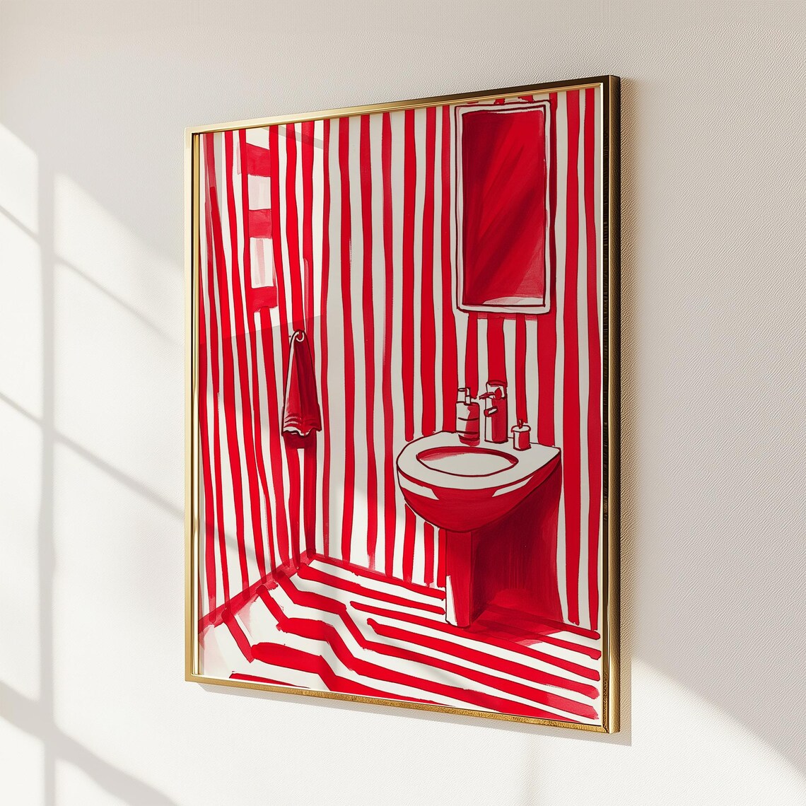 Red Striped Bathroom Art, Minimalist Abstract - Image 2