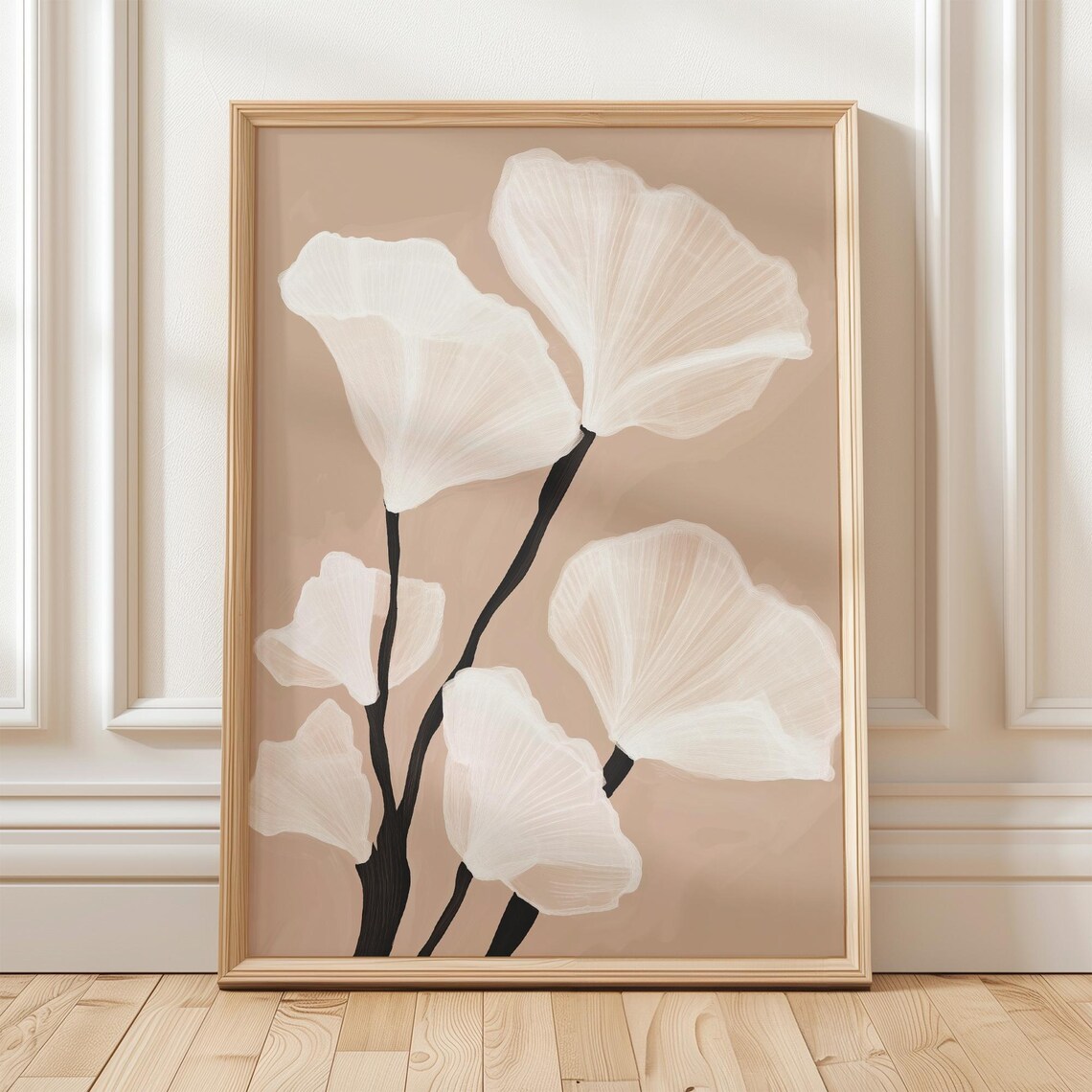 White Ginkgo Minimal Botanical Art Print