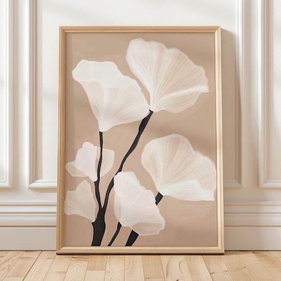 White Ginkgo Minimal Botanical Art Print