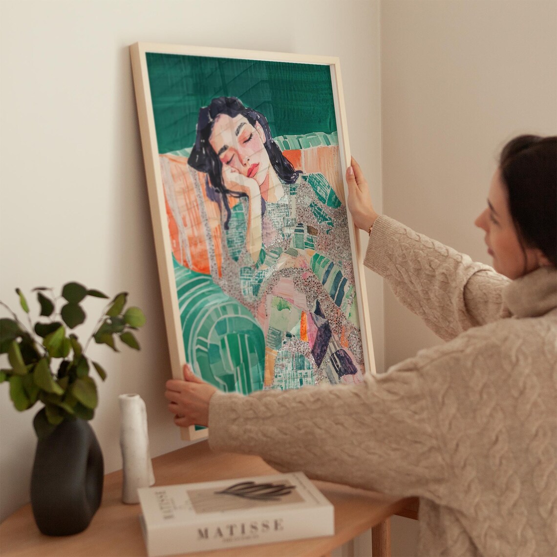 Dreamy Resting Woman Portrait With Glitter Accents Pastel Art Poster - Image 5