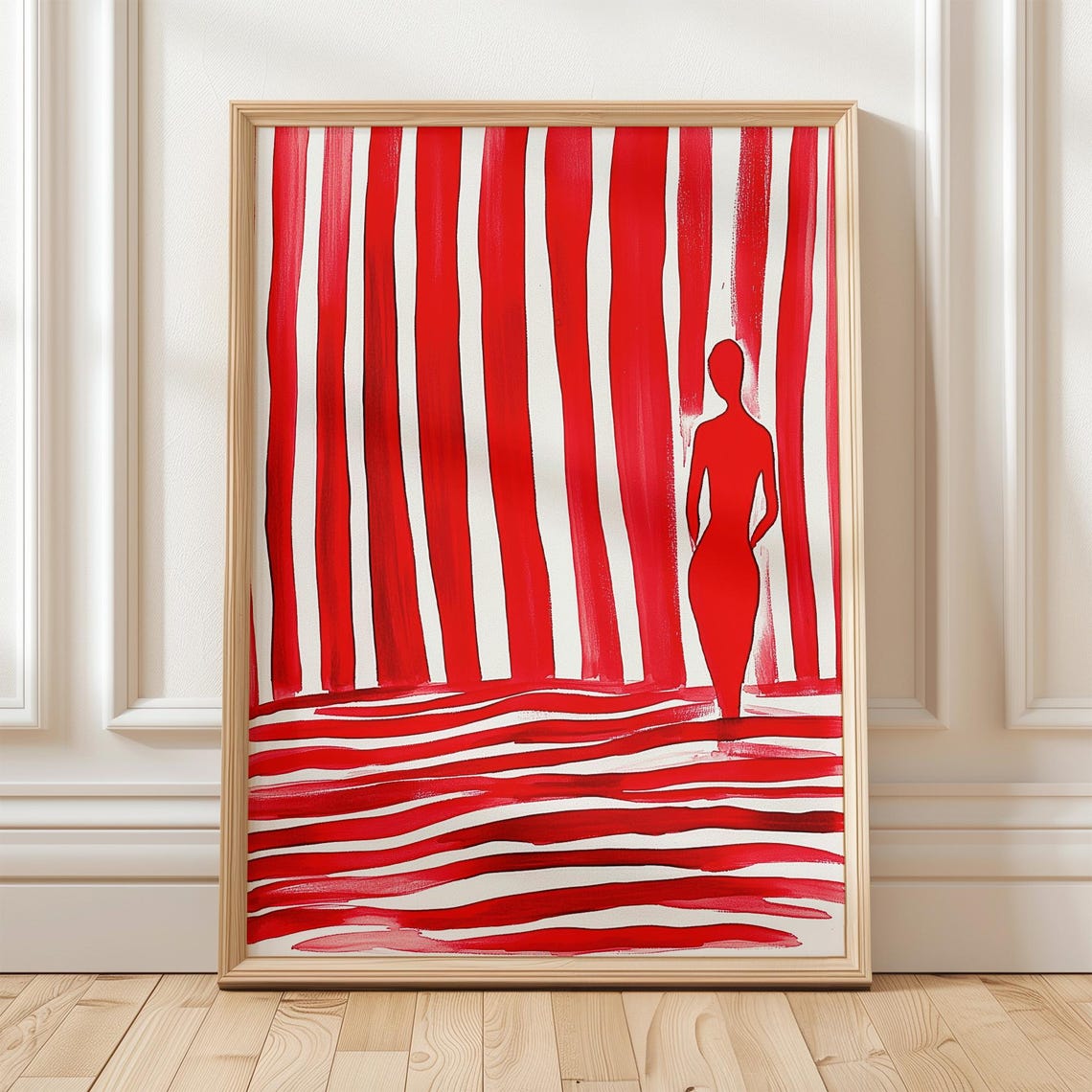 Red Striped Silhouette Art Print Minimalist Wall Decor Bold Abstract Figure Artwork Modern Contemporary Poster Instant