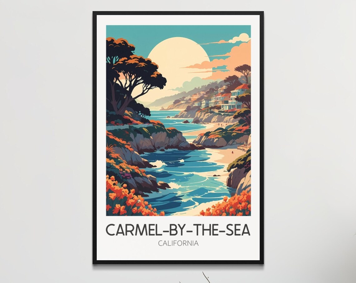 Vintage Carmel-by-the-Sea Travel Poster, Coastal Scene