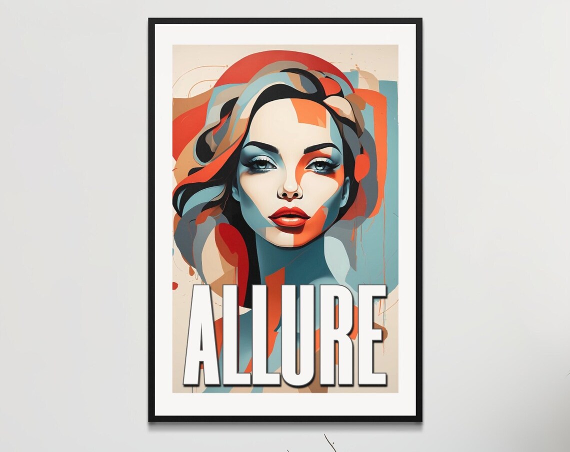 Vibrant Allure Pop Art Geometric Woman Portrait Teal Orange Poster
