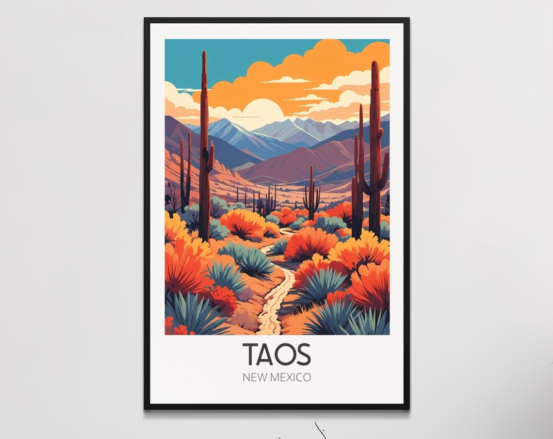 Vintage Taos New Mexico Travel Poster, Southwest Landscape