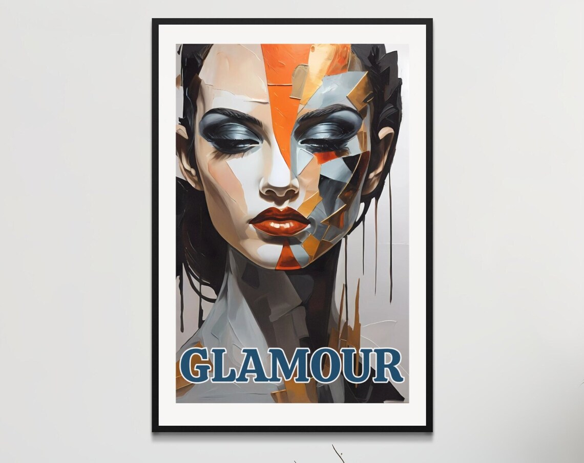 Bold Glamour Geometric Fragmented Woman Face Art Poster Modern