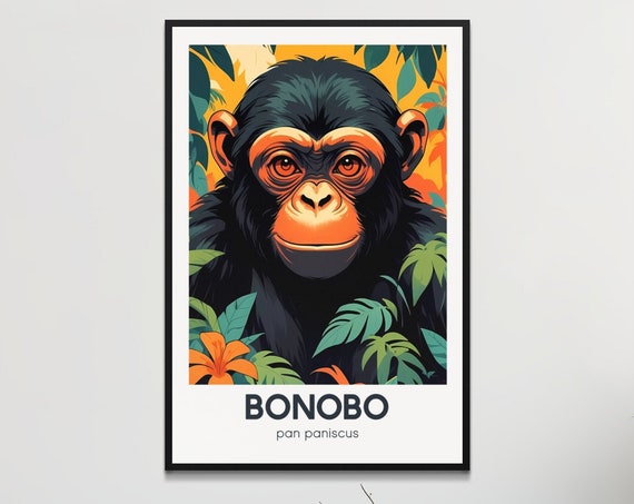 Endangered Species Retro Poster Bonobo Wall Art Vintage Style Jungle Print Home Decor Rainforests Of Congo