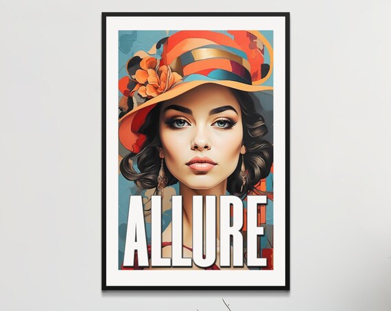 Allure Vintage Woman in Floral Hat Bold Fashion Portrait Poster
