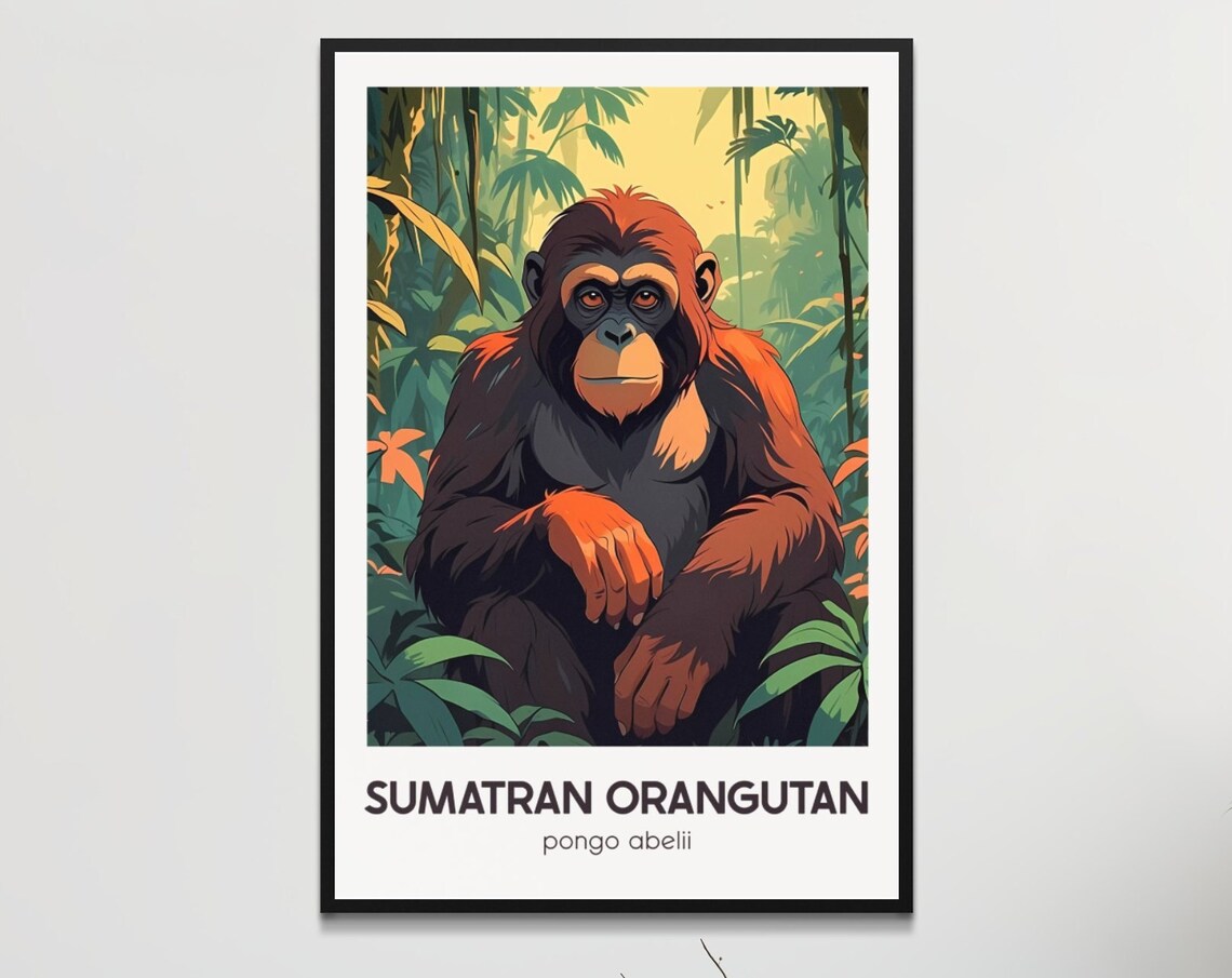 Sumatran Orangutan Jungle Portrait Endangered Primate Poster