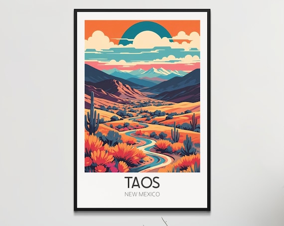 Taos New Mexico Sunset Desert River Retro Landscape Travel Poster