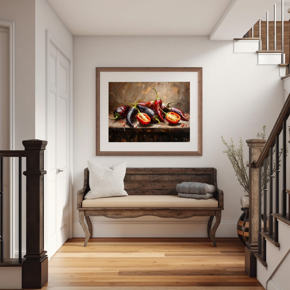 Chilli Pepper Painting Dark Moody Art Kitchen Still Life Print Wall Art - Image 5