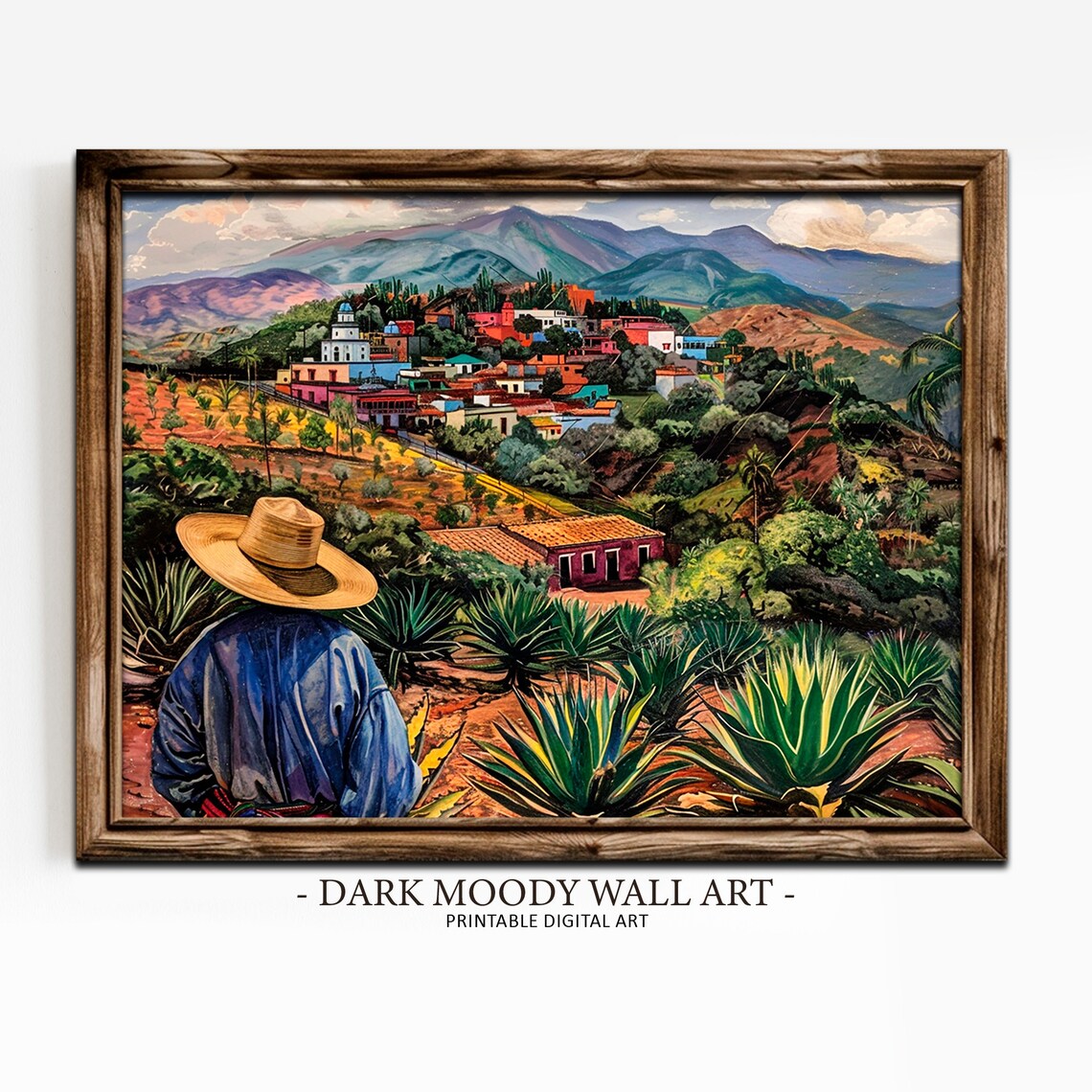 Mexican Village Landscape Art Print, Rustic Countryside