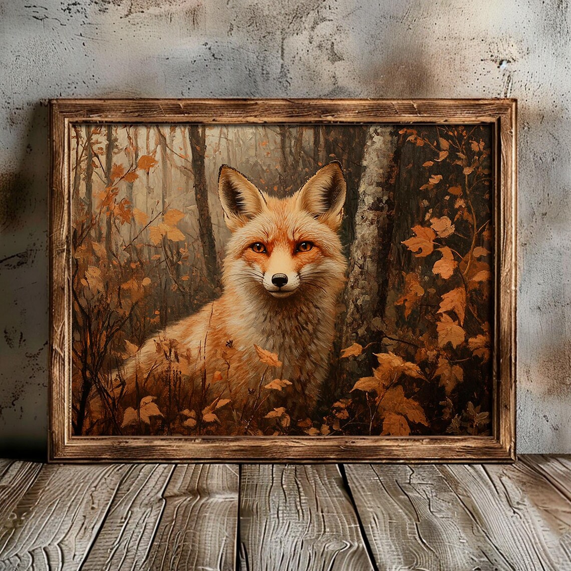 Red Fox Face Autumn Foliage Woodland Wildlife Painting Wall Art - Image 6