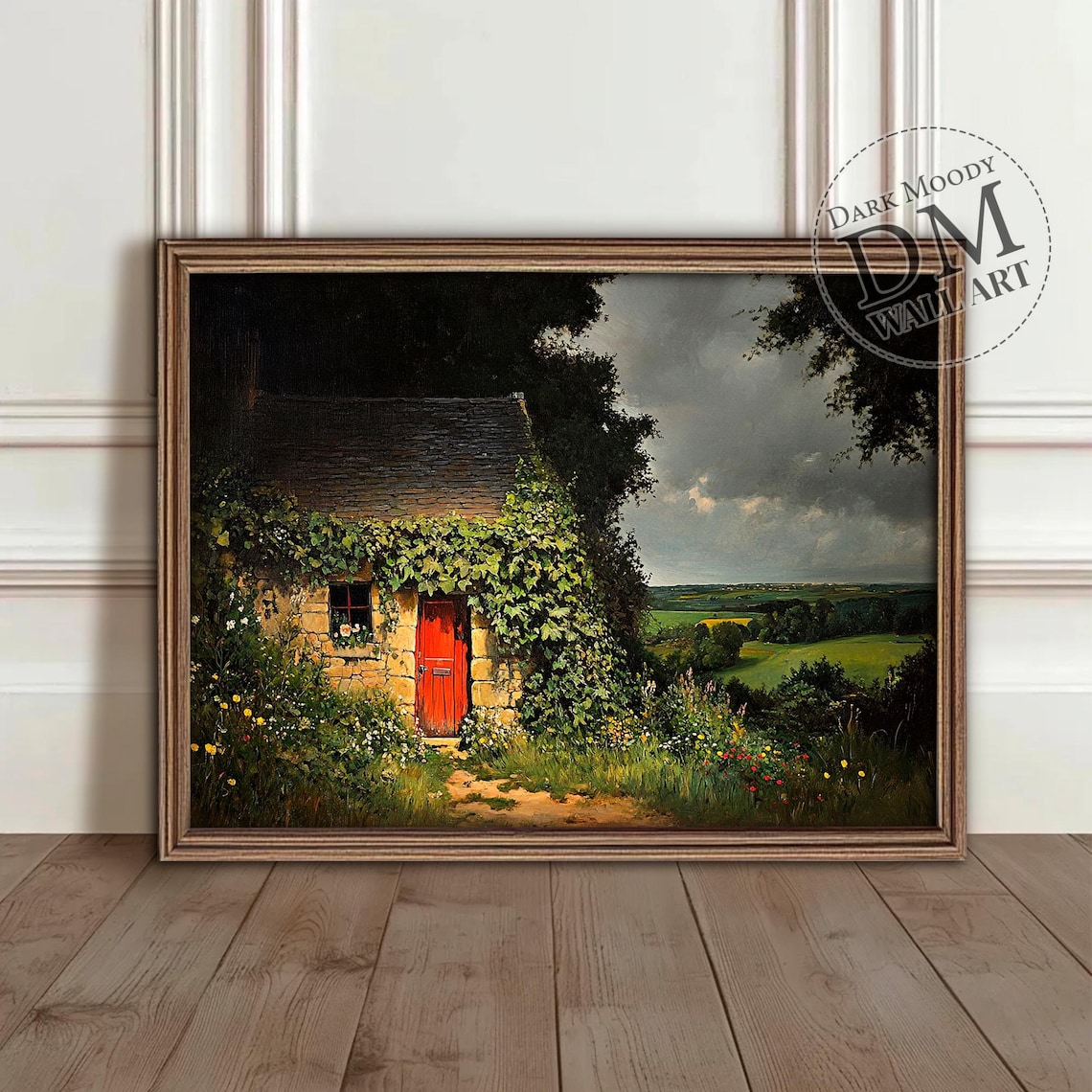 Irish Stone Cottage Red Door Covered In Ivy Countryside Poster