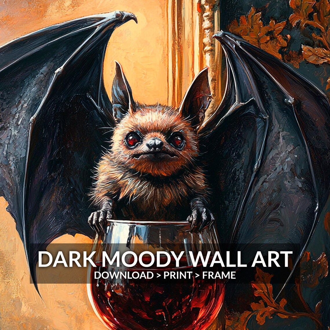 Cute Little Bat Sitting in Wine Glass Grapes Funny Gothic Art Poster - Image 5