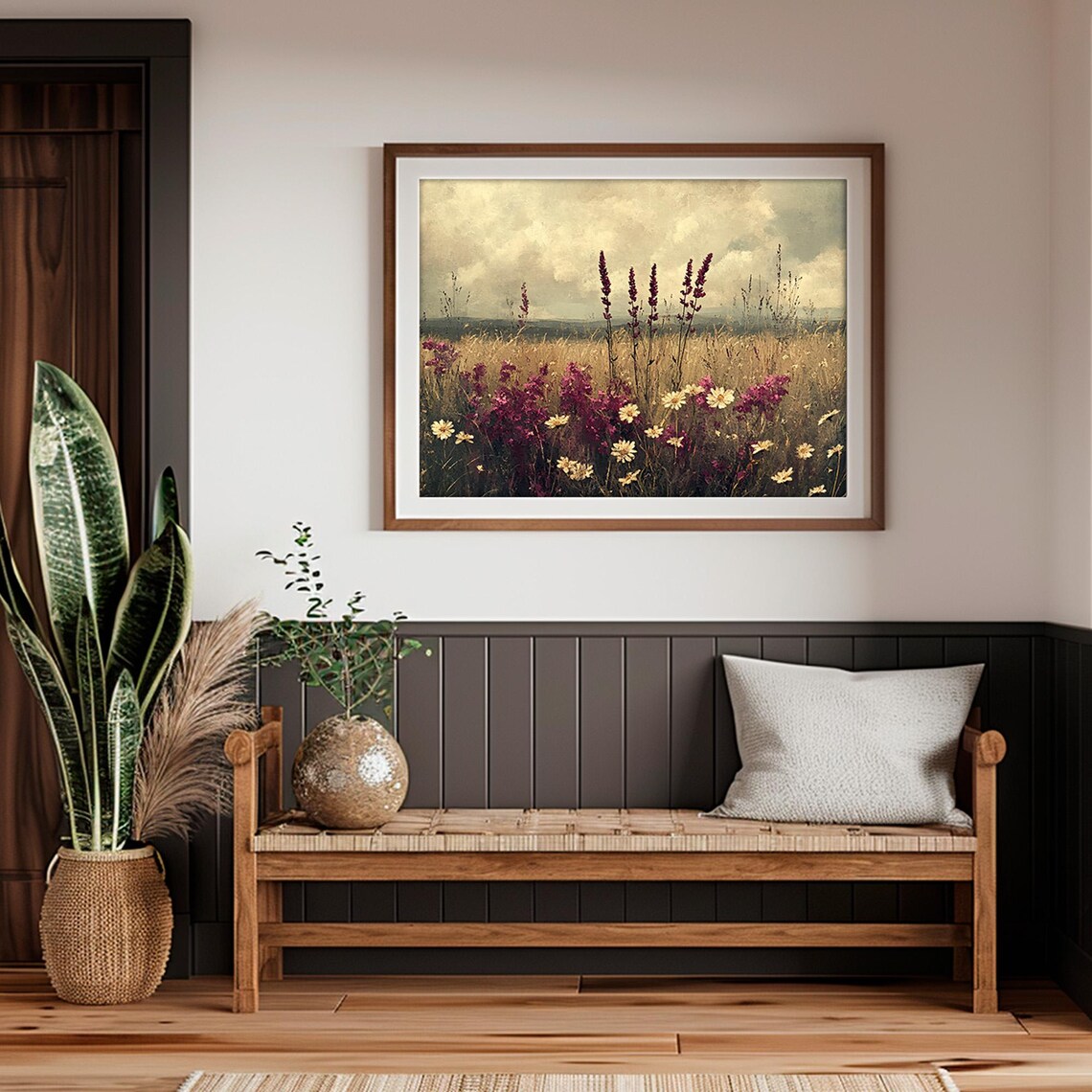 Wildflower Meadow Vintage Purple Daisy Field Painting Poster - Image 4