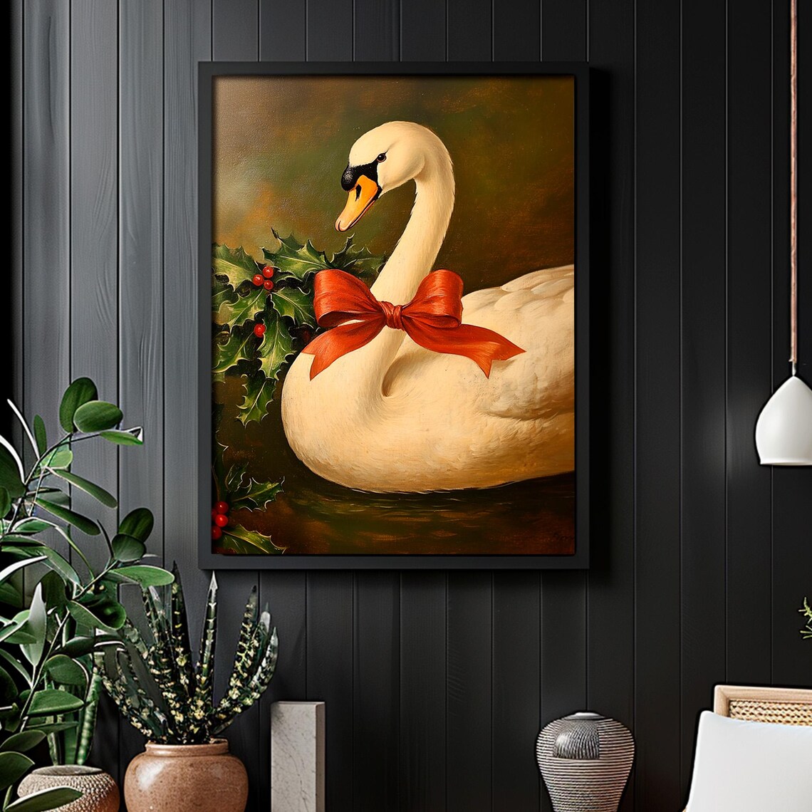 Christmas Swan Vintage Christmas Tree Art Print - Image 2