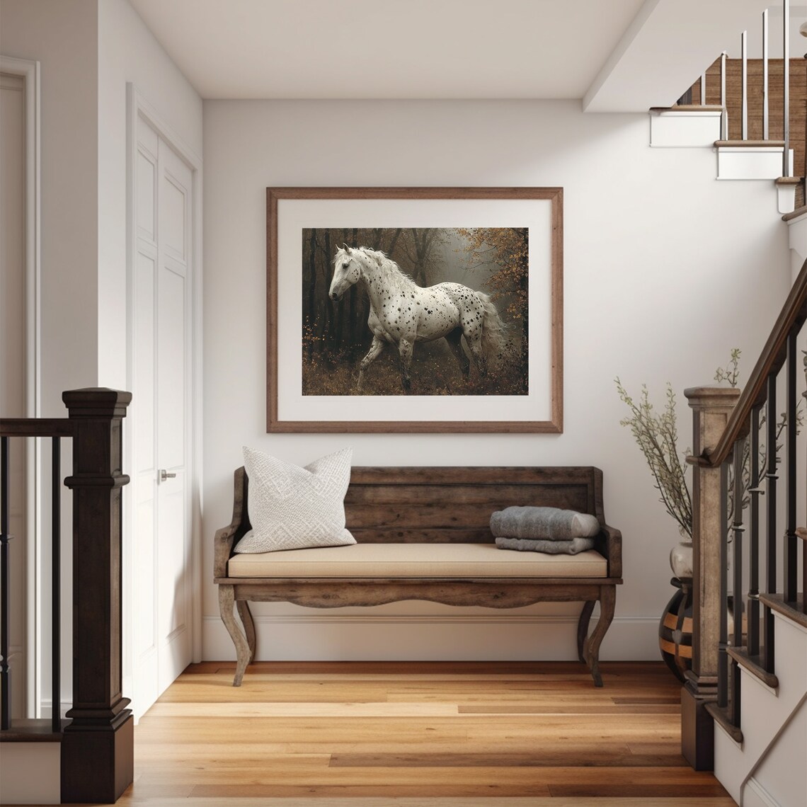 Appaloosa White Horse Moody Fall Landscape Art Print - Image 5