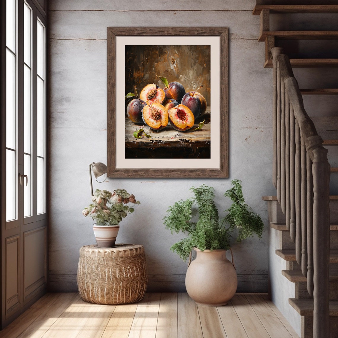 Peach Painting Dark Moody Art Kitchen Fruit Still Life Print Wall Art - Image 4