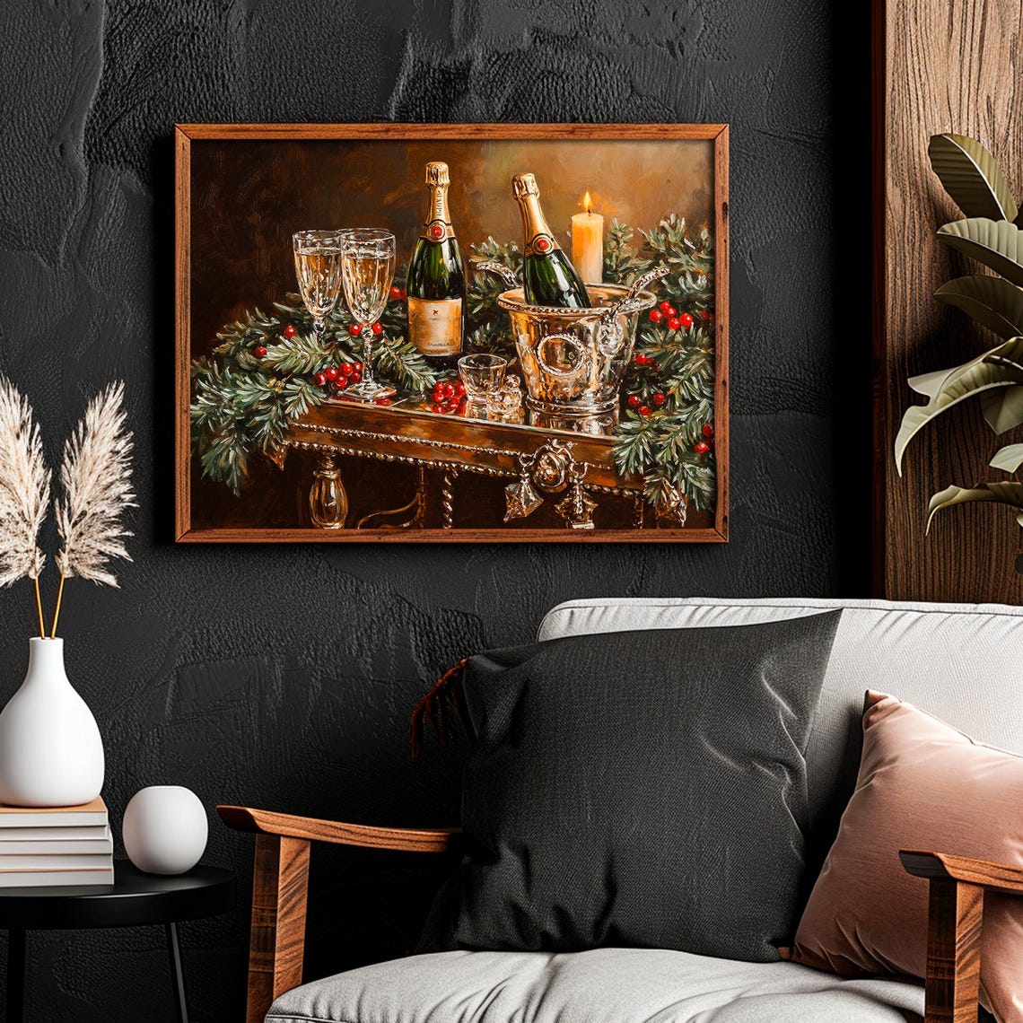 Champagne Bottles in Ice Bucket With Glasses Holiday Wall Art - Image 4