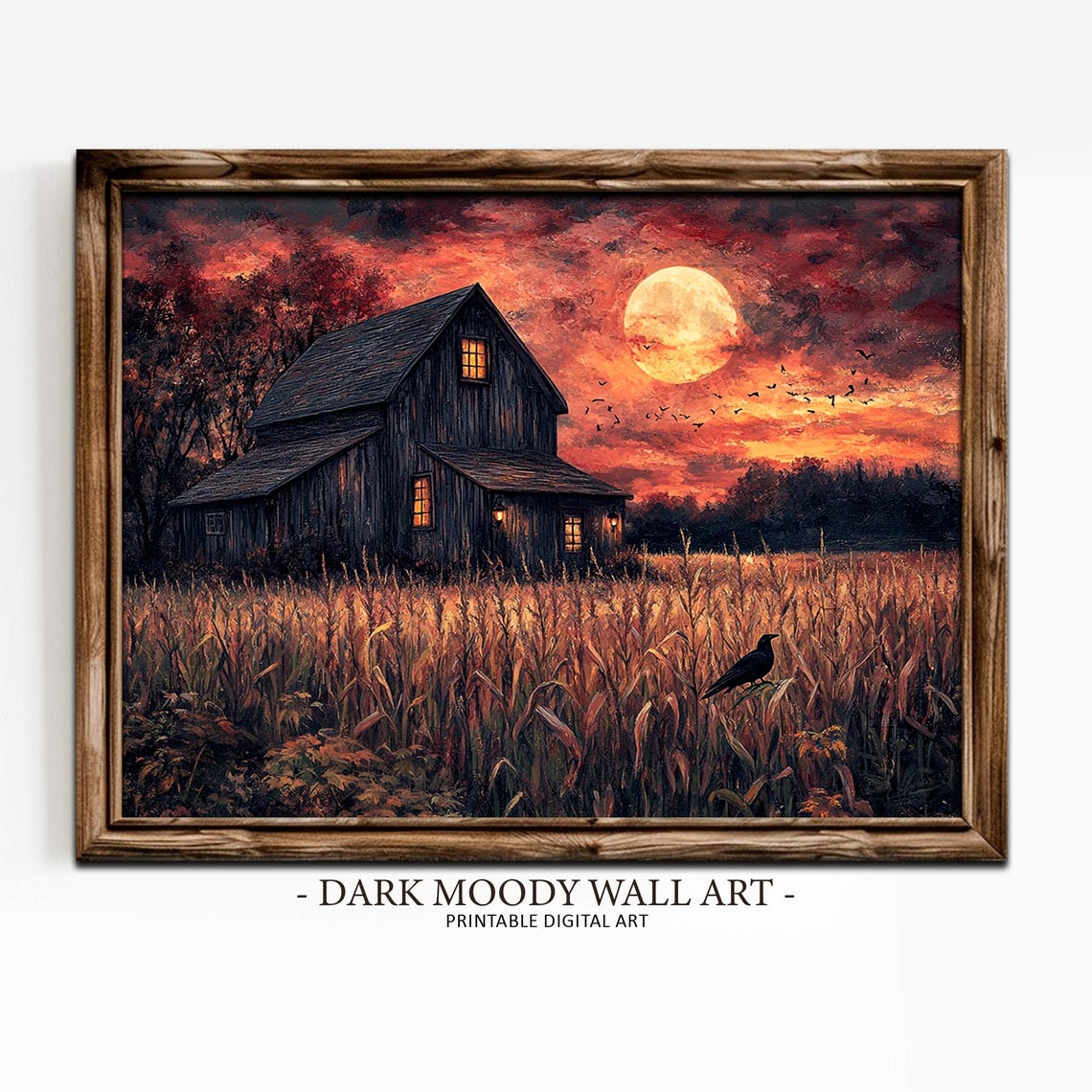 Halloween Barn Full Moon Crows Spooky Night Moody Farm Harvest Poster - Image 2