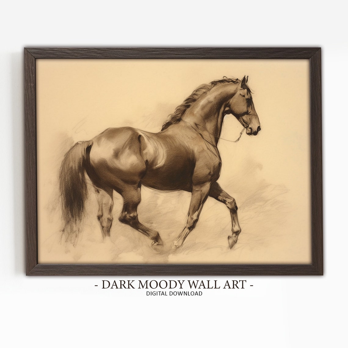 Antique Horse Sketch Painting Moody Drawing Dark Academia Print